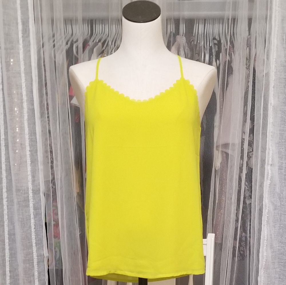 Vivid Lime Yellow Chartreus Strappy Tank with Scalloped Neckline